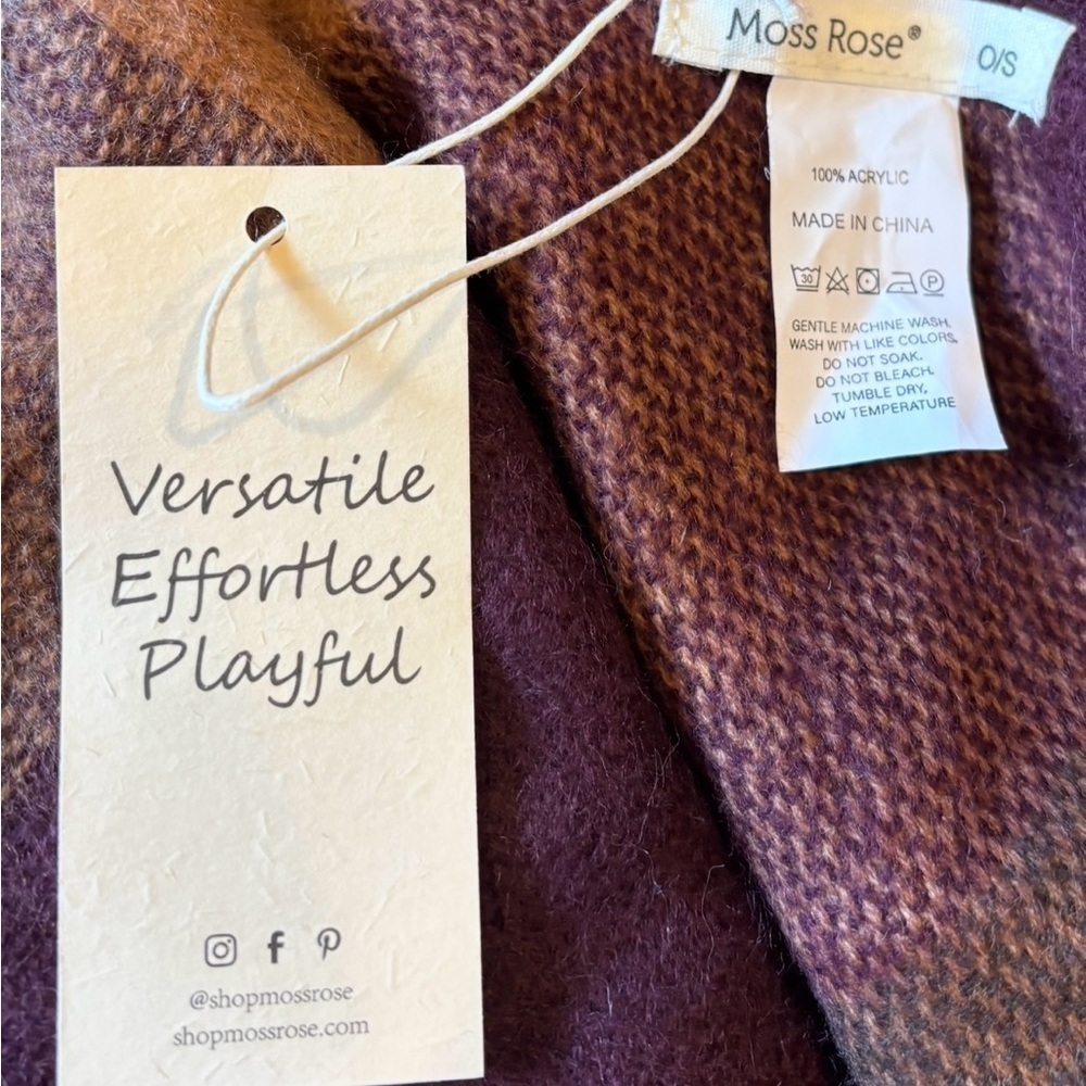 NWT Moss Rose Brown, Tan, and Gold Poncho with Frayed Ends - Picture 6 of 10